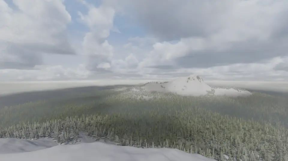 Snowy mountain beneath layered clouds